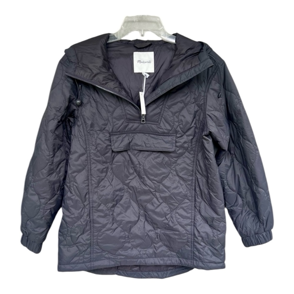 NWT Madewell Gray Quilted Popover Puffer Jacket Sz XS Hooded Quarter Zip Womens